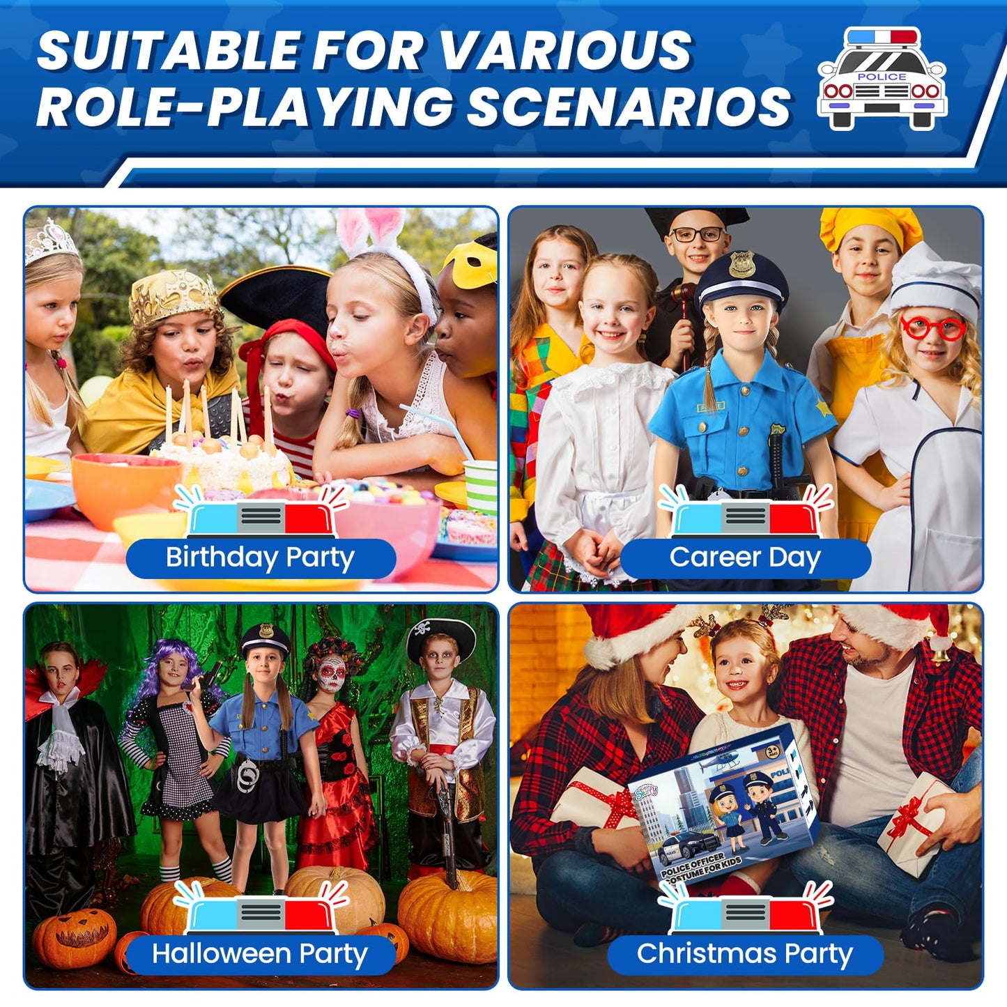 Skirfy 15PCS Police Officer Costumes for Girls,Police Costume for Kids Girls,Uniform with Toys for Cosplay Dress Up Halloween Pa
