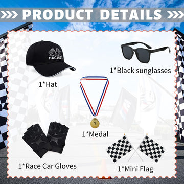 Changchupsem 6PCS Race Car Driver Costume Boys Racing Suit Kids Jumpsuit Set with Cap Medals Glasses Gloves for Halloween