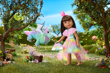 American Girl WellieWishers Ashlyn Doll Playset with Crisella Dragon, Dress & Accessories, 14.5-inch, Multicolor, Model HYK32