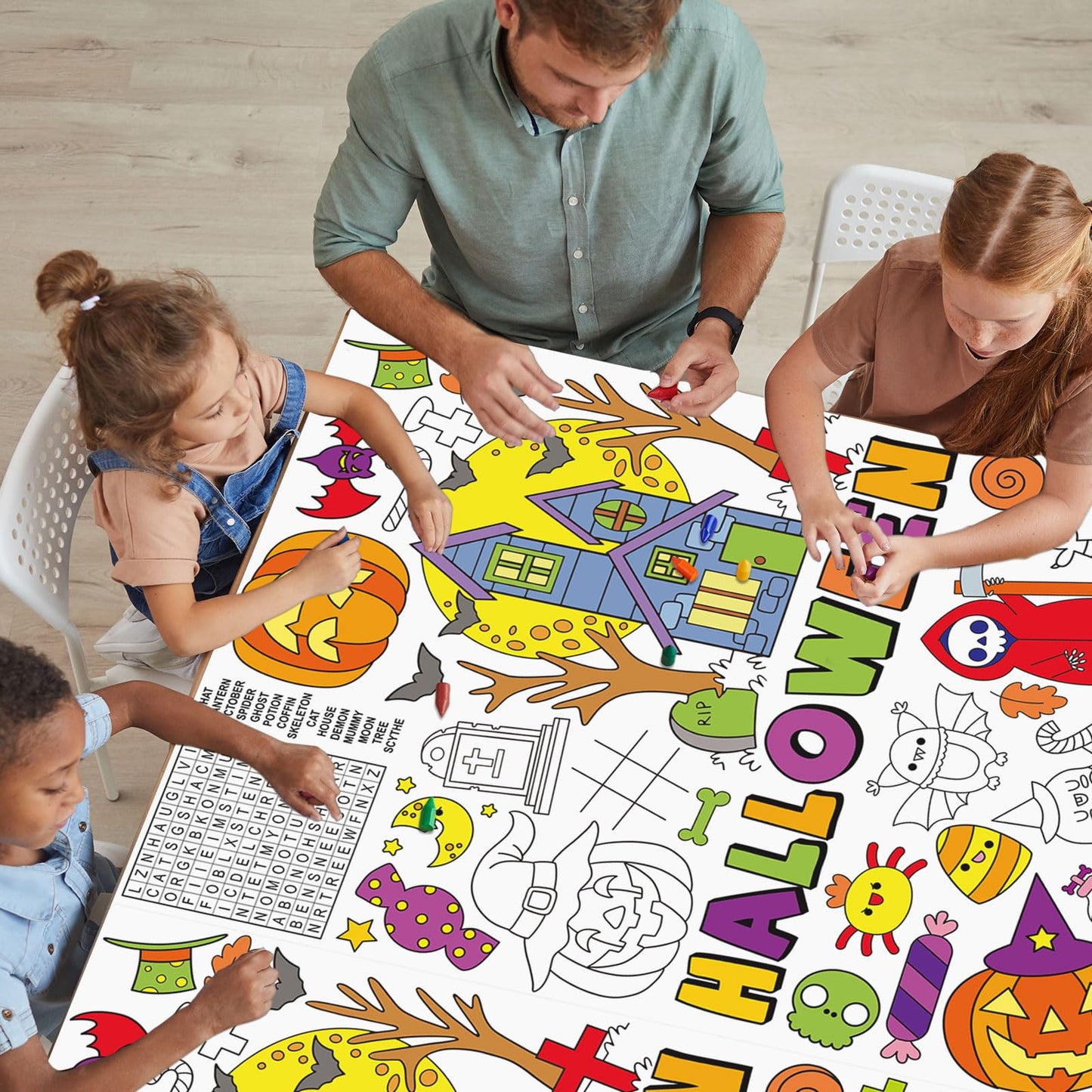 Paper Giant Halloween Coloring Poster Tablecloth For Kids Witch Ghost Pumpkin Activity Large Color-In Paper Poster Table Cover F