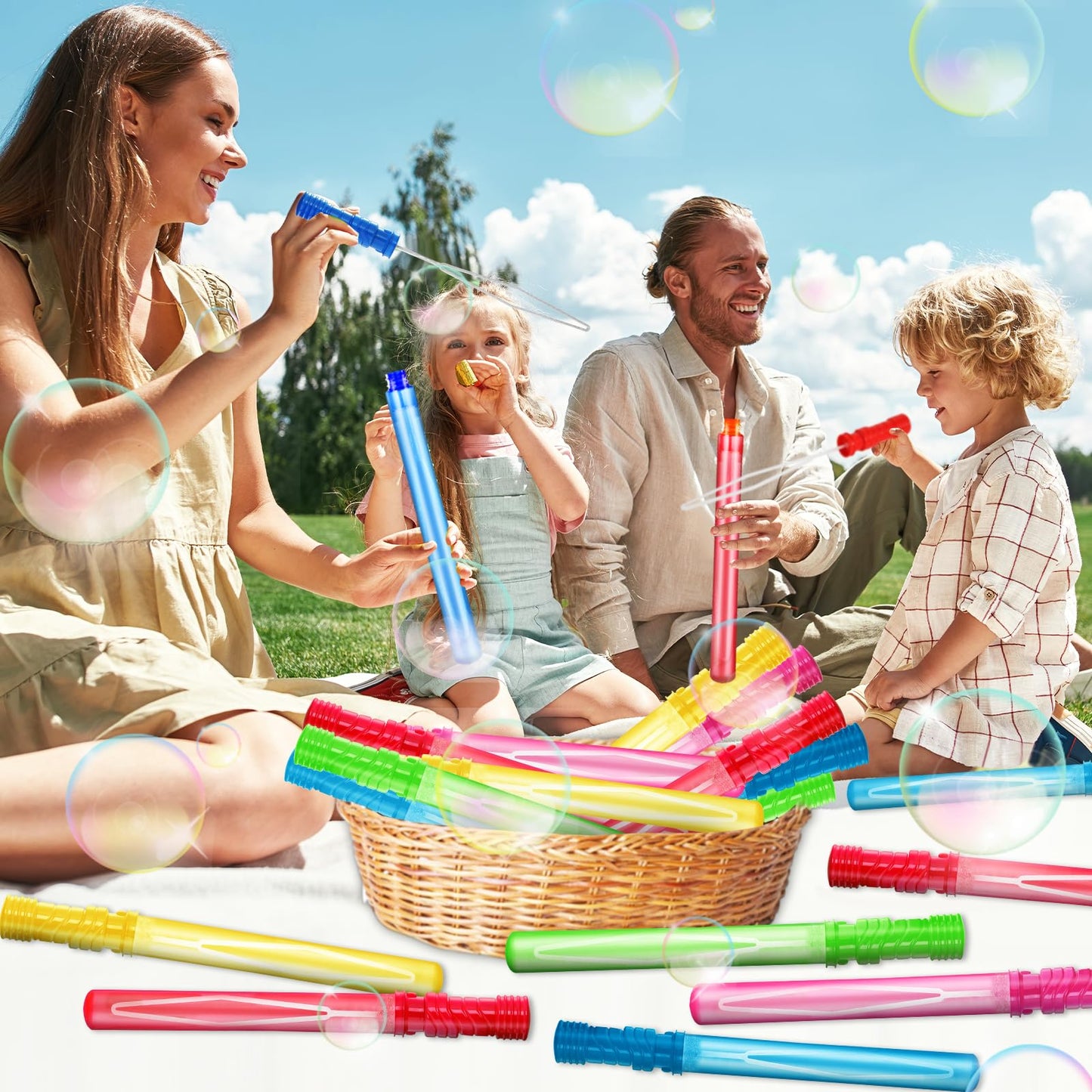 24 Pack 14 Bubble Wands, Big Bubble Wands With 24 Bubble Refill Solution, Bubbles Party Supplies For Easter, Birthday, Wedding,