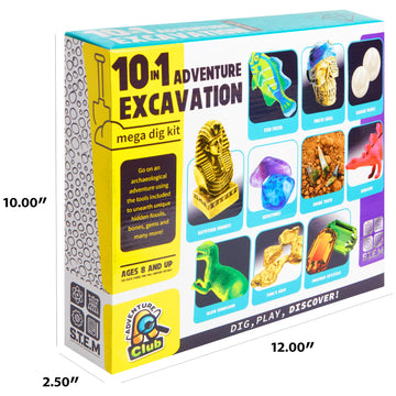 Adventure Club By Anker Play Products, 10 In 1 Treasure Excavation Kit - Kid'S Fossil Treasure Play Set - Children'S Discovery E