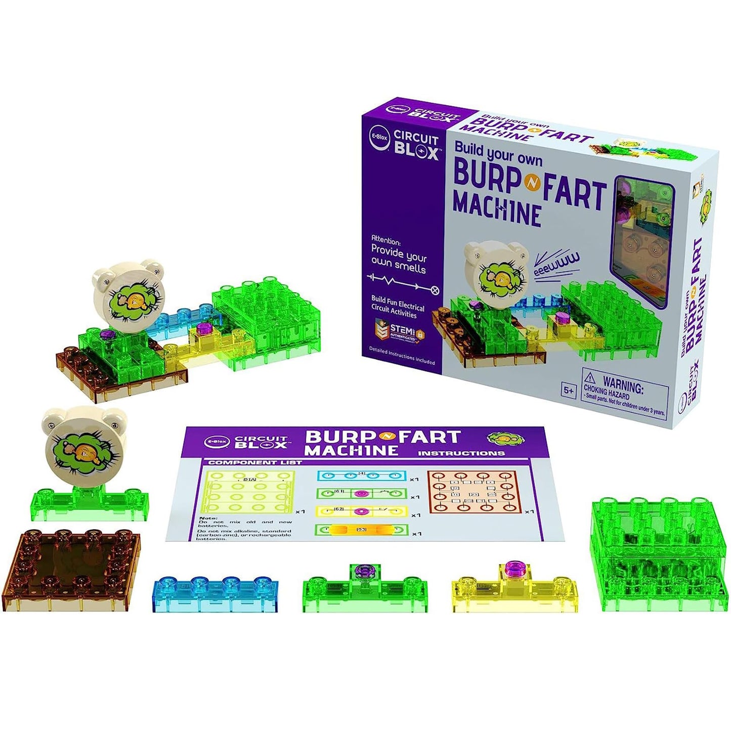 E-Blox Building Blocks Stem Circuit Kit, Build Your Own Burp & Fart Machine, Add Funny Sounds To Brick & Structure Science Proje