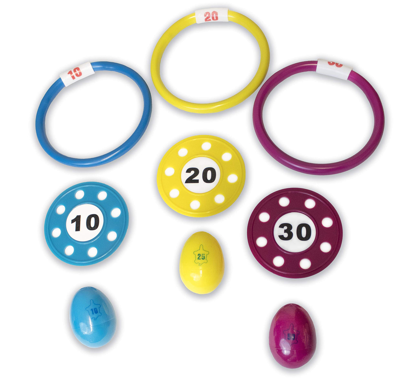 Swimline Dive Rings Discs & Eggs Triple Fun Combo Toys 9 - Pack Weighted Catch And Retrieval Game For Swimming Pool & Bath Tub F