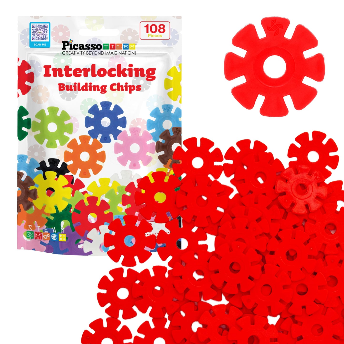 Picassotiles Building Chips Interlocking Disc Construction Blocks In Red Color Stem Learning Early Education Toy Engineering Pla