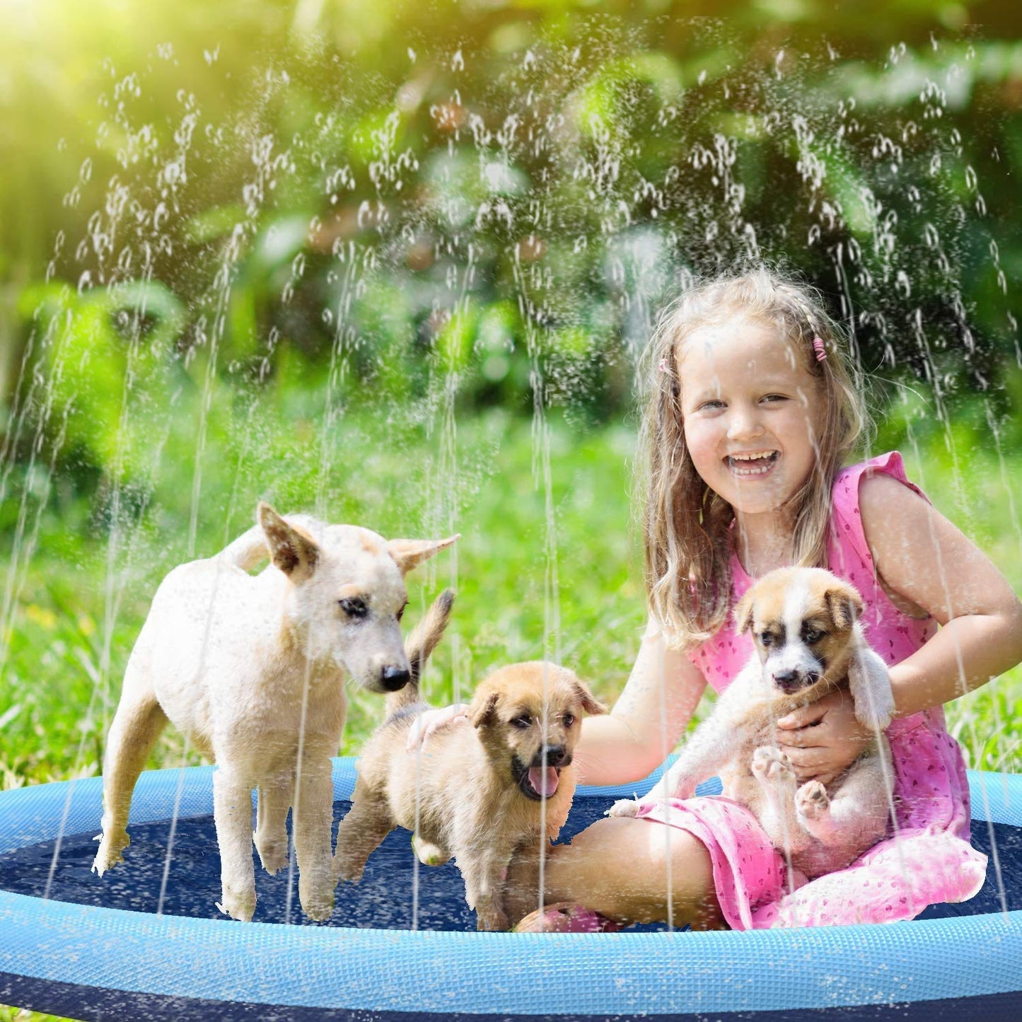 Wityoo Large Blue Splash Pad for Dogs & Kids - Non-Slip Durable Sprinkler Wading Pool, Outdoor Water Game Mat for Children & Pets