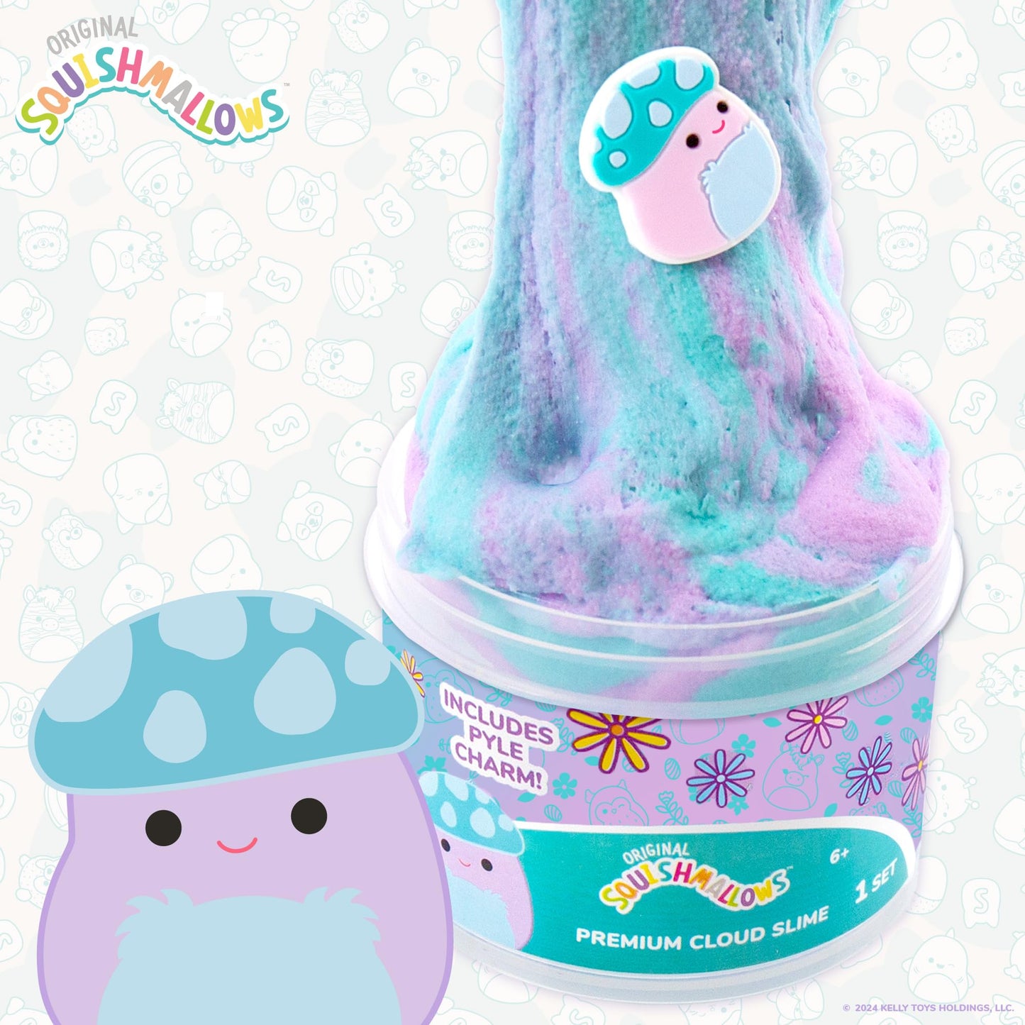 Squishmallows Pyle The Mushroom Premium Grape Scented Slime, 8 Oz, 3 Fun Slime Add Ins, Great Toys For 6 Year Olds