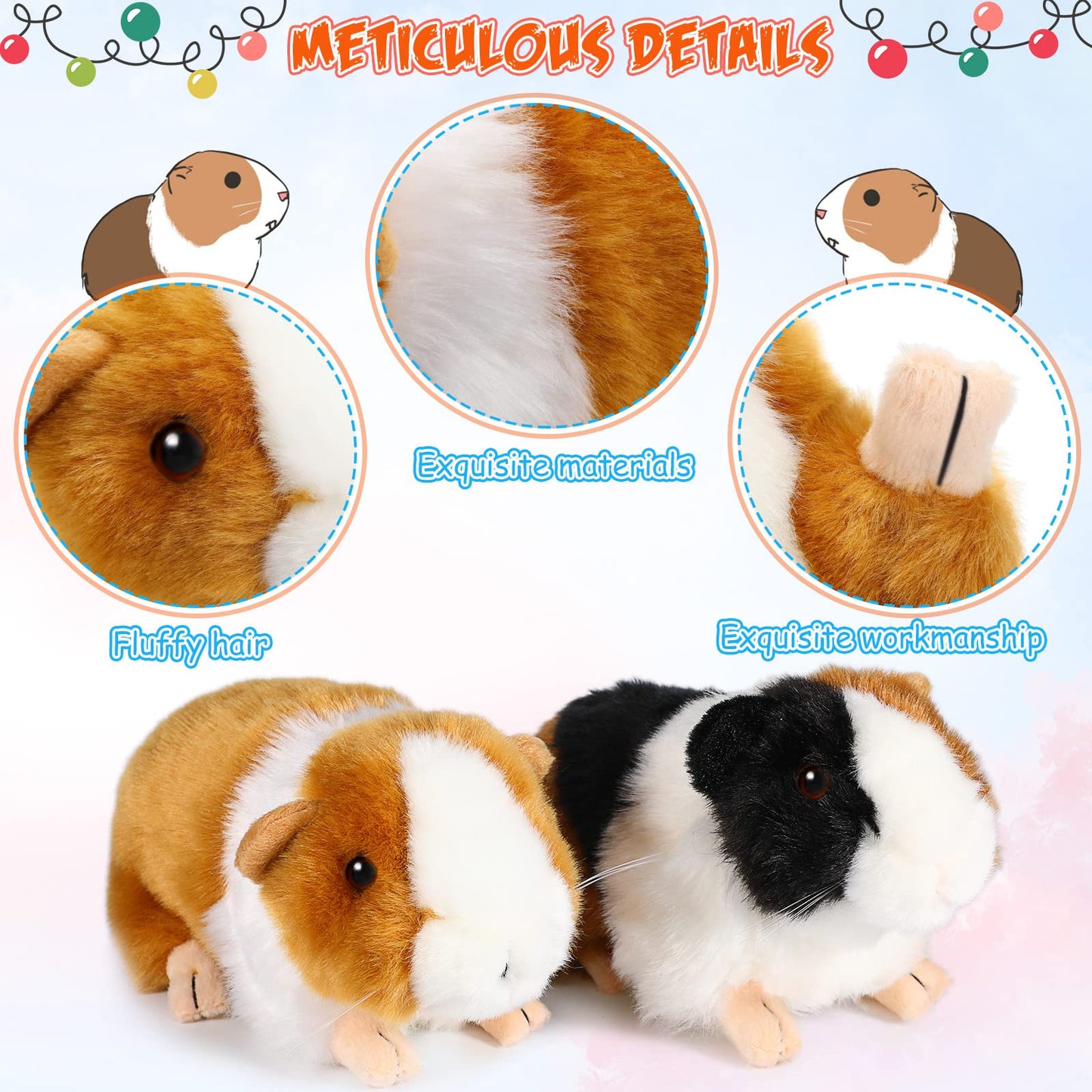 2 Pieces 8 Inch Cute Guinea Pig Plush Toys Stuffed Realistic Stuffed Animals Soft Guinea Pig Doll Toys Decor For Boys Girl Themed Party Supplies (Black, Yellow)