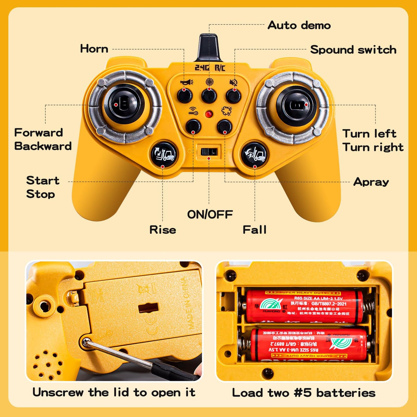 Vijisuki 2.4Ghz Remote Control Forklift Toys,Rc Forklift Truck With Spray, Cool Lights,Sound,1/24 Scale 11 Channel Rechargeable