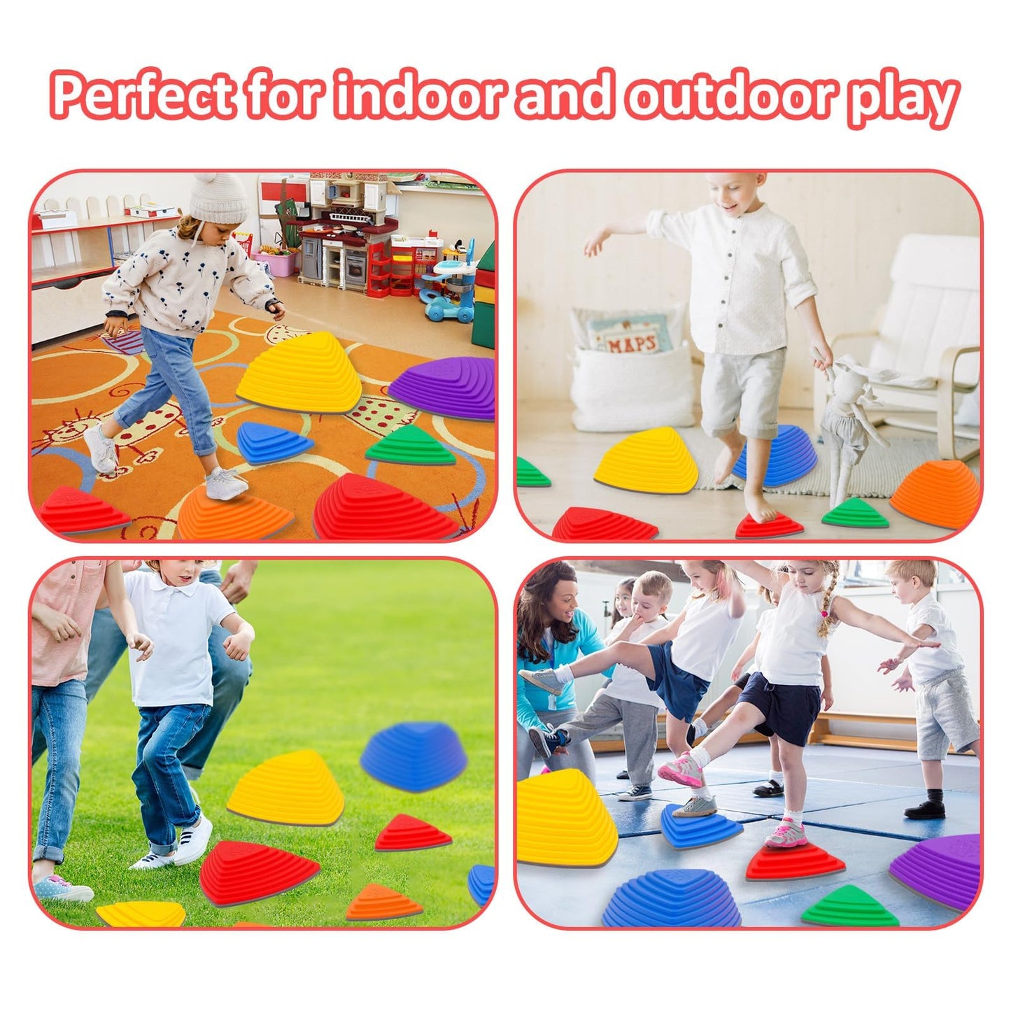 Stepping Stones for Kids 12pcs Anti-skidding Stepping Stones Set Balance Blocks Indoor & Outdoor Obstacle CourseKids Fitness Equ