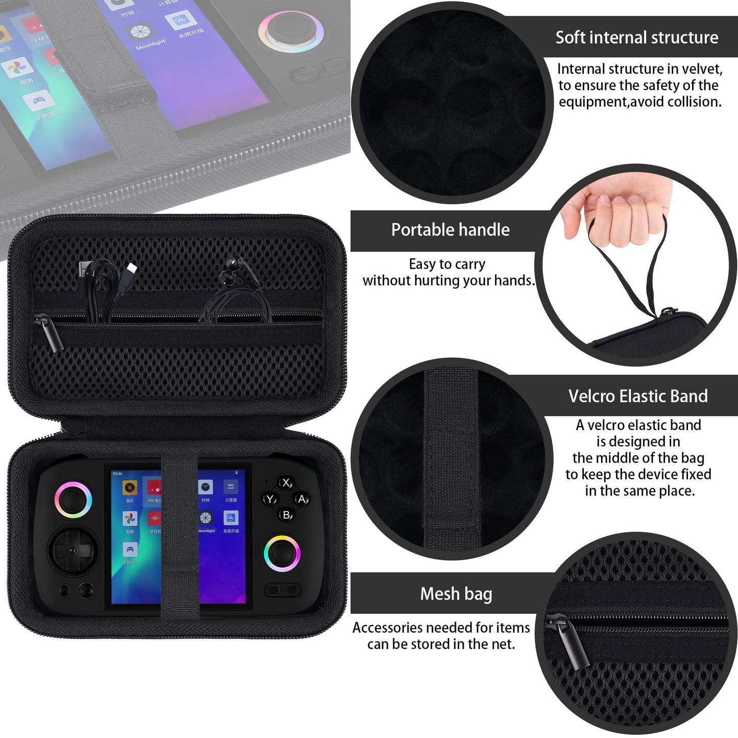 khanka Hard Travel Case Replacement for Anbernic RG Cube Unisoc T820 Handheld Game Console,Case Only.(Black)