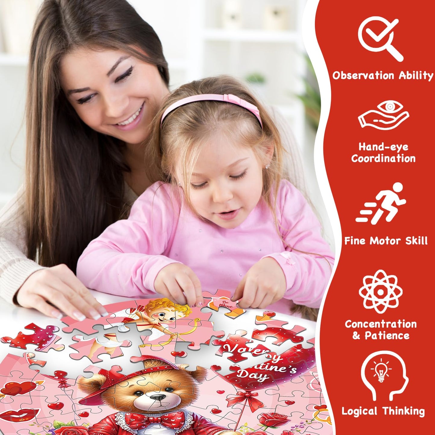 Valentines Floor Puzzles For Kids Age 4-8, Valentiens Day Gifts For Kids Classroom Exchange Gifts Love Bear And Balloons Large J