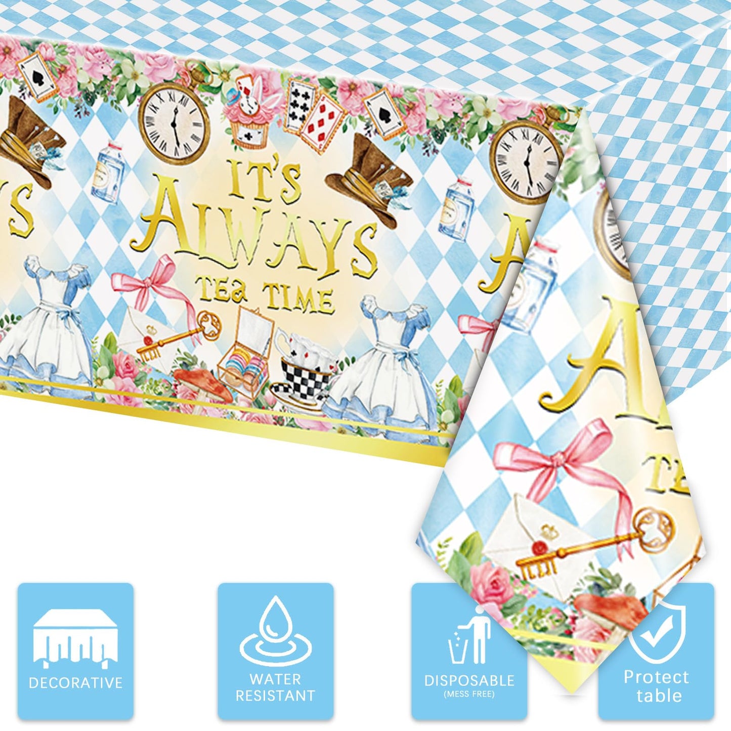 Rejoice Bunny 3Pcs Wonderland Themed For Girls Kids Baby Shower 1St 2Nd Birthday Party Decorations Tea Party Table Cover Disposa