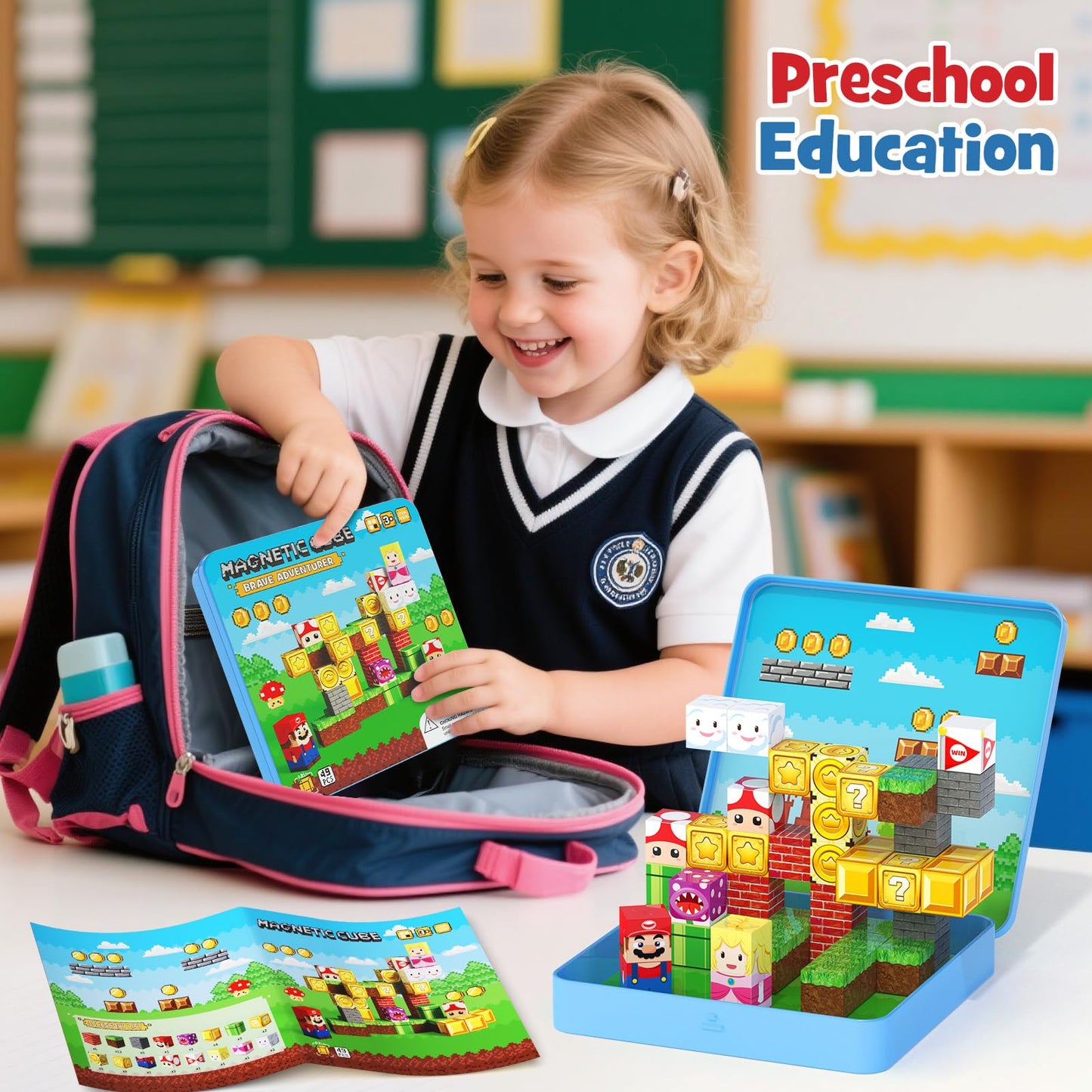 Mini Magnetic Blocks - 49 Pcs Travel Magnet Building Blocks For Toddlers - Stem Educational Magnetic Building Toys With Portable