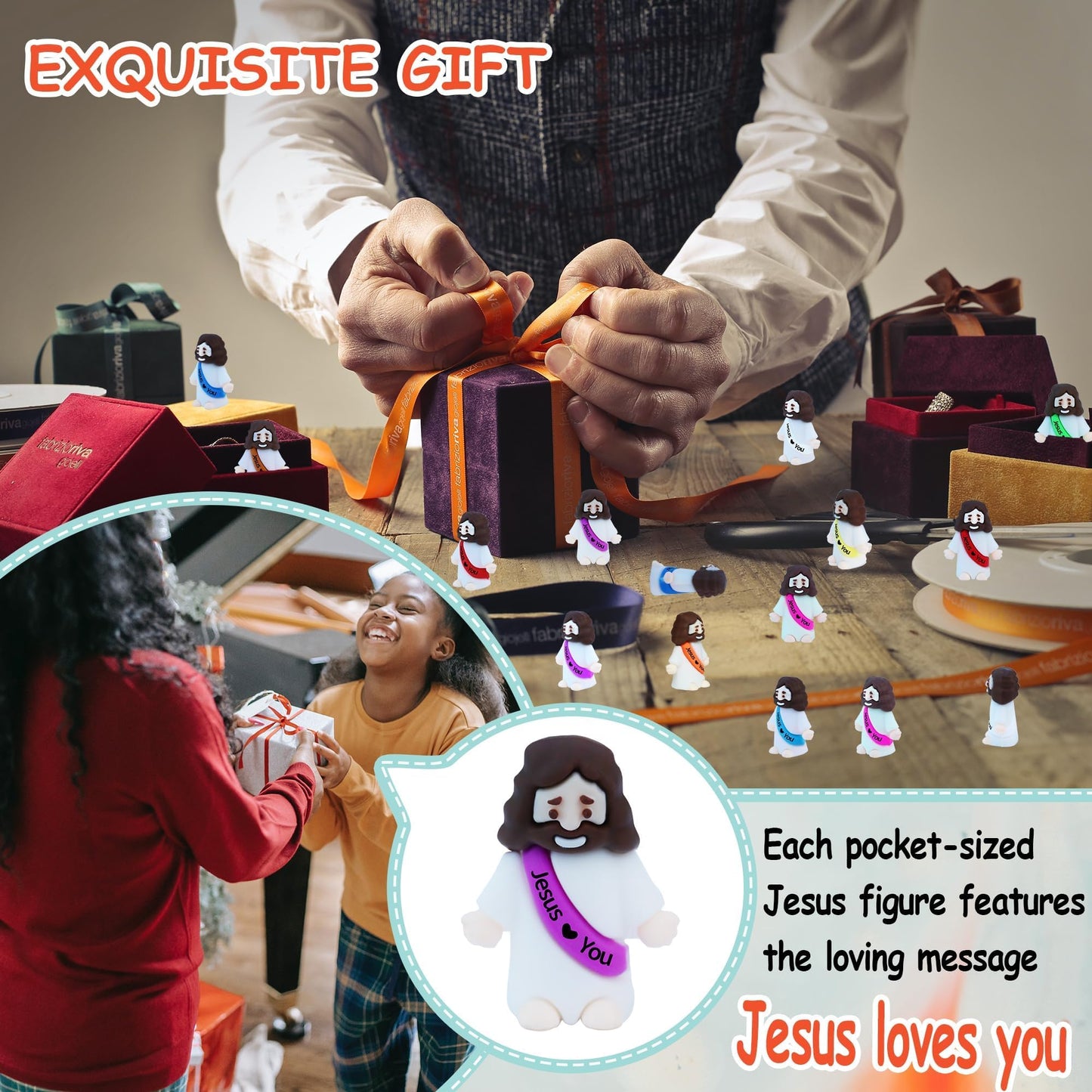 ILHSTY 150 Pcs Little Jesus Figures - Mini Rubber Jesus Toys Jesus Love You for Easter Egg Fillers Egg Hunts Religious Party Fav