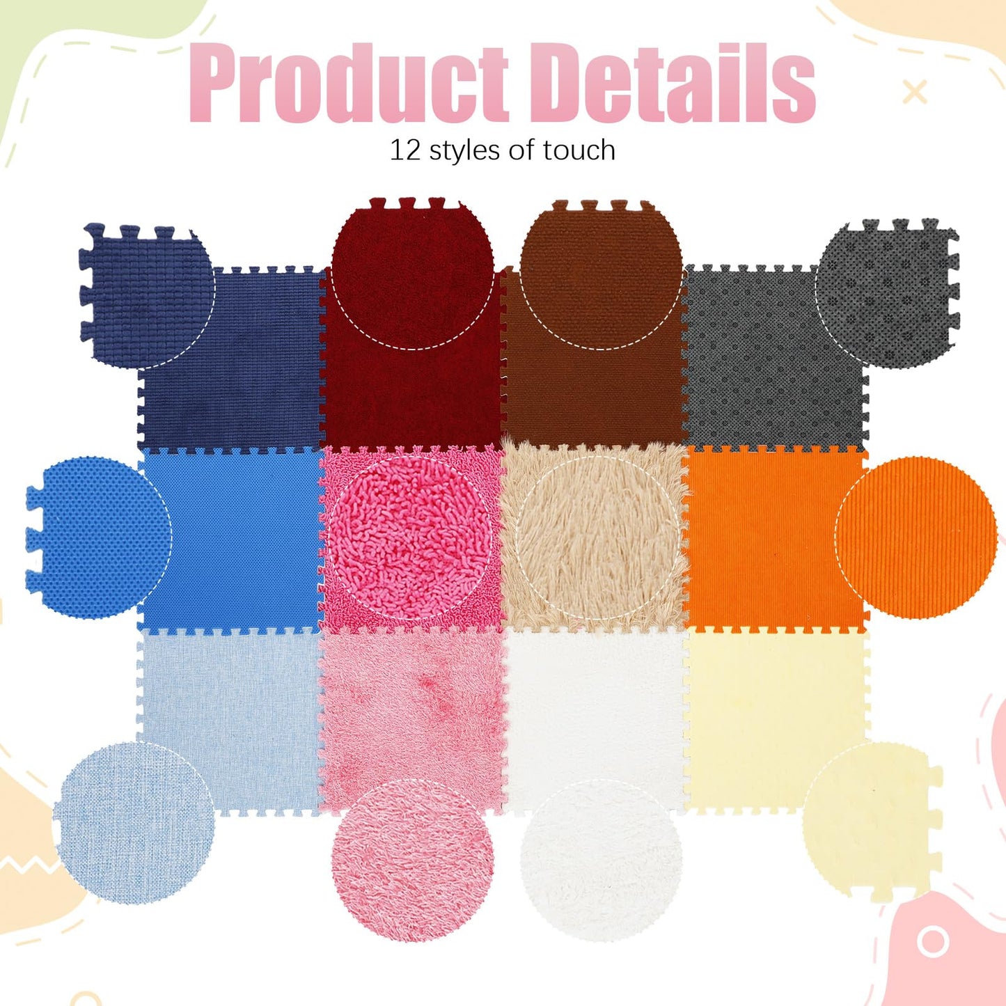 Tinideya 12 Pcs Sensory Floor Tiles For Kids Puzzle Sensory Tiles Interlocking Floor Rug Autistic Children Textured Activity Pla