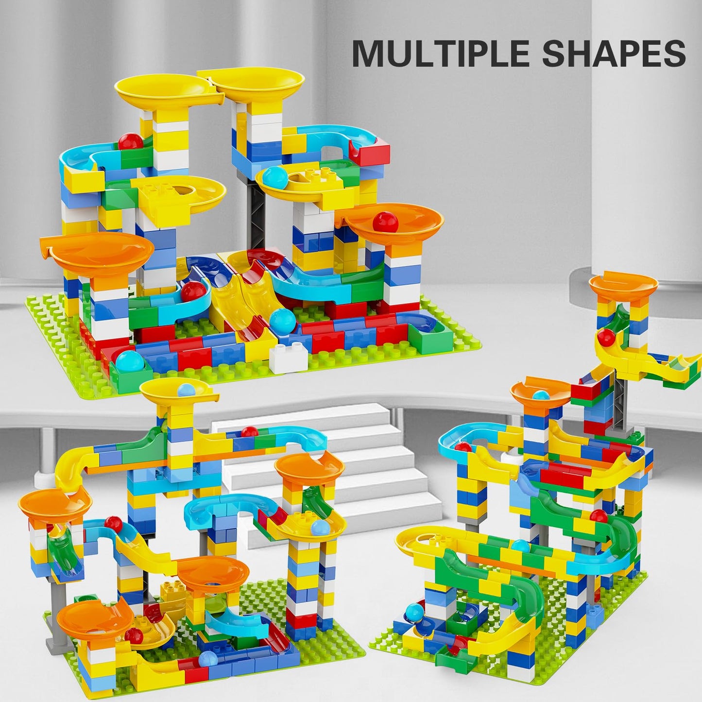 3In1 Marble Runs For Kids 4-8 Building Blocks/246Pcs Classic Big Blocks Toys Set Compatible With Duplo Lego Sets/Marble Maze Rac