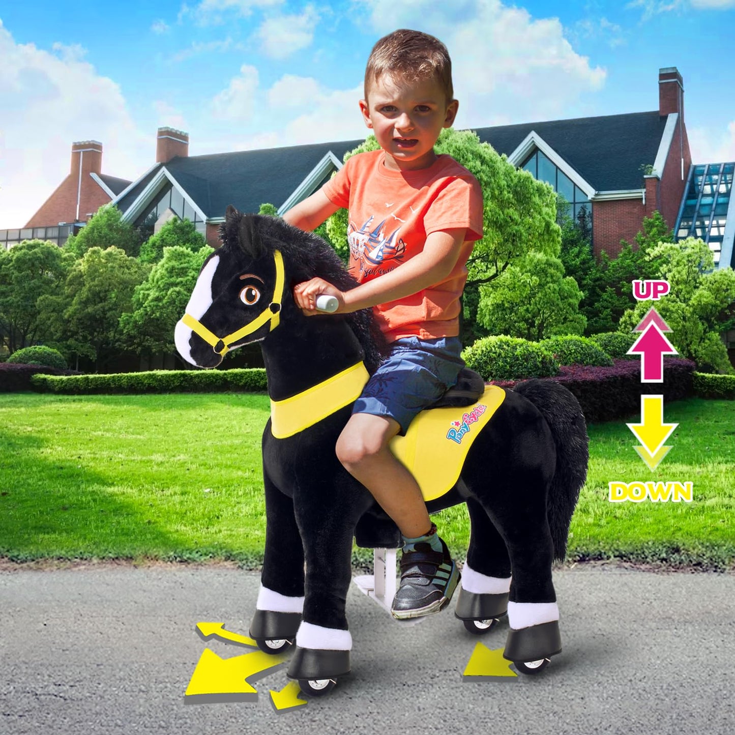 Ponycycle Kids Ride On Toys Horses For Toddlers 3-5 Essential Model E Ride On Horse Walking Horse Size 3 No Battery Or Electricity, Pony Cycle Plush Animal Giddy Up Spirit Riding Toys Black E338