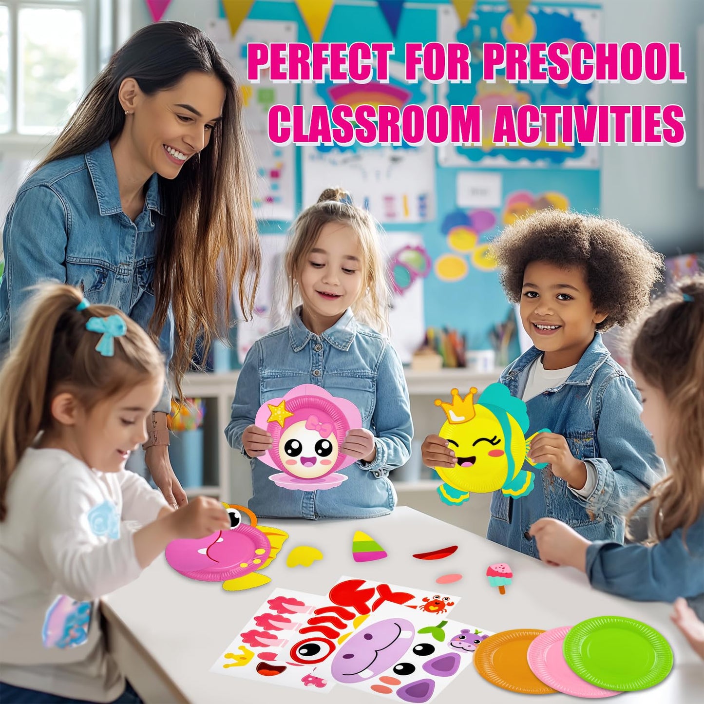 16 Pack Arts And Crafts For Kids, Toddler Crafts Ocean Animal Paper Plate Art Kit Gift For 3 4 5 6 Year Old Boys Girls Diy Craft