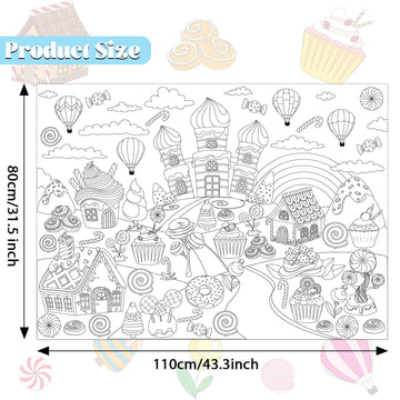 Naozinebi Candyland Coloring Poster For Kids Giant Coloring Poster Large Cartoon Rainbow Lollipop Coloring Tablecloth Jumbo Colo