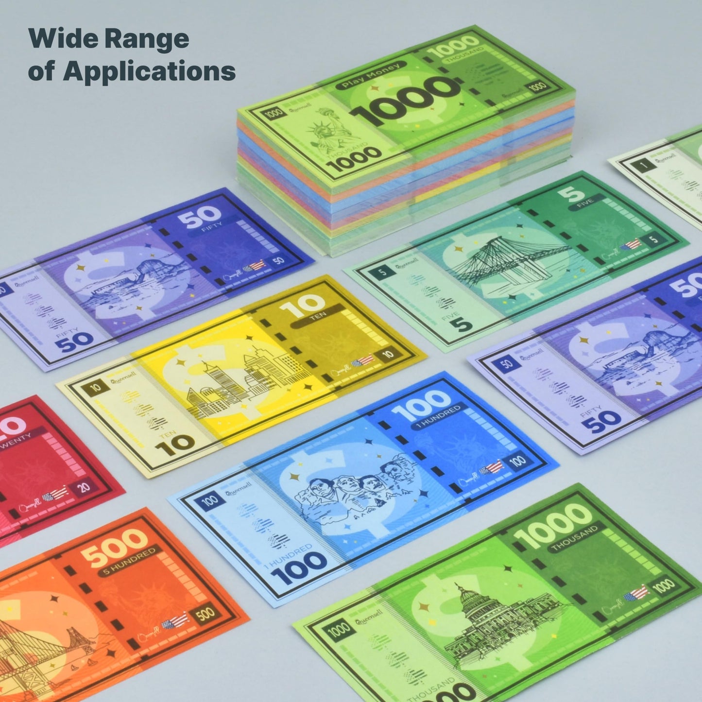 Queensell Play Money Suitable For Monopoly Board Game – 480 Pcs Of 60 Each Bill Denomination – Double Sides Printing Paper Money For Pretend Play Cashier - 480 Pcs