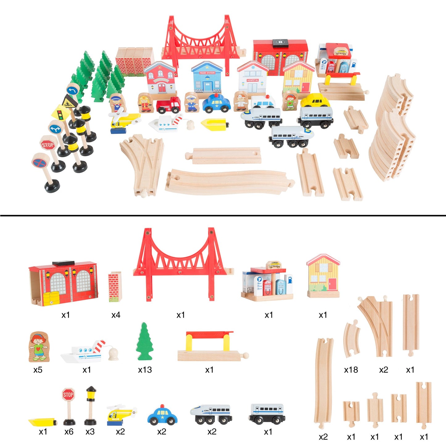 Wooden Train Set Table For Kids, Deluxe Had Painted With Tracks, Cars, Boats, And Accessories For Boys And Girls By Hey! Play!