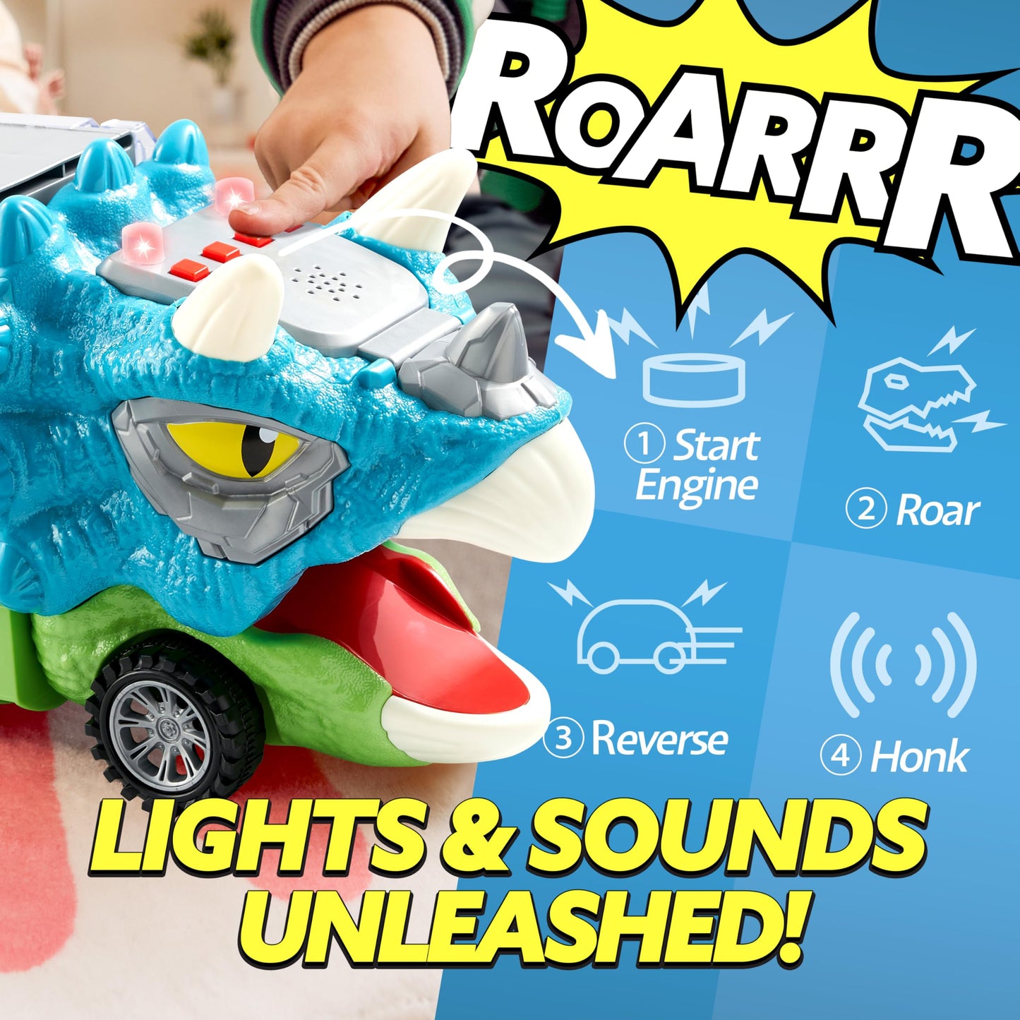 Joyin 13 In 1 Dinosaur Toys For Kids 3-5, Triceraptor Dinosaur Truck With 12 Pull Back Cars, Birthday Gifts Toys For 3 4 5+ Year