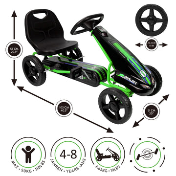 509 Crew Air Jet Pedal Go Kart - Green - Kids, Sporty Graphics on The Front Fairing, Adjustable Bucket Seat, 4 Spoke Rims w/ 10