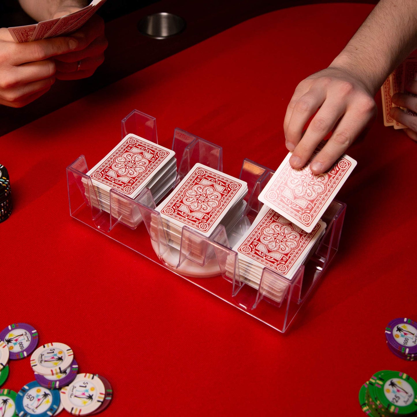 Brybelly advanced Rotating Card Deck Tray | Standard Sized Playing Cards | Rotates in Any Direction | Clear | 9 Deck Tray