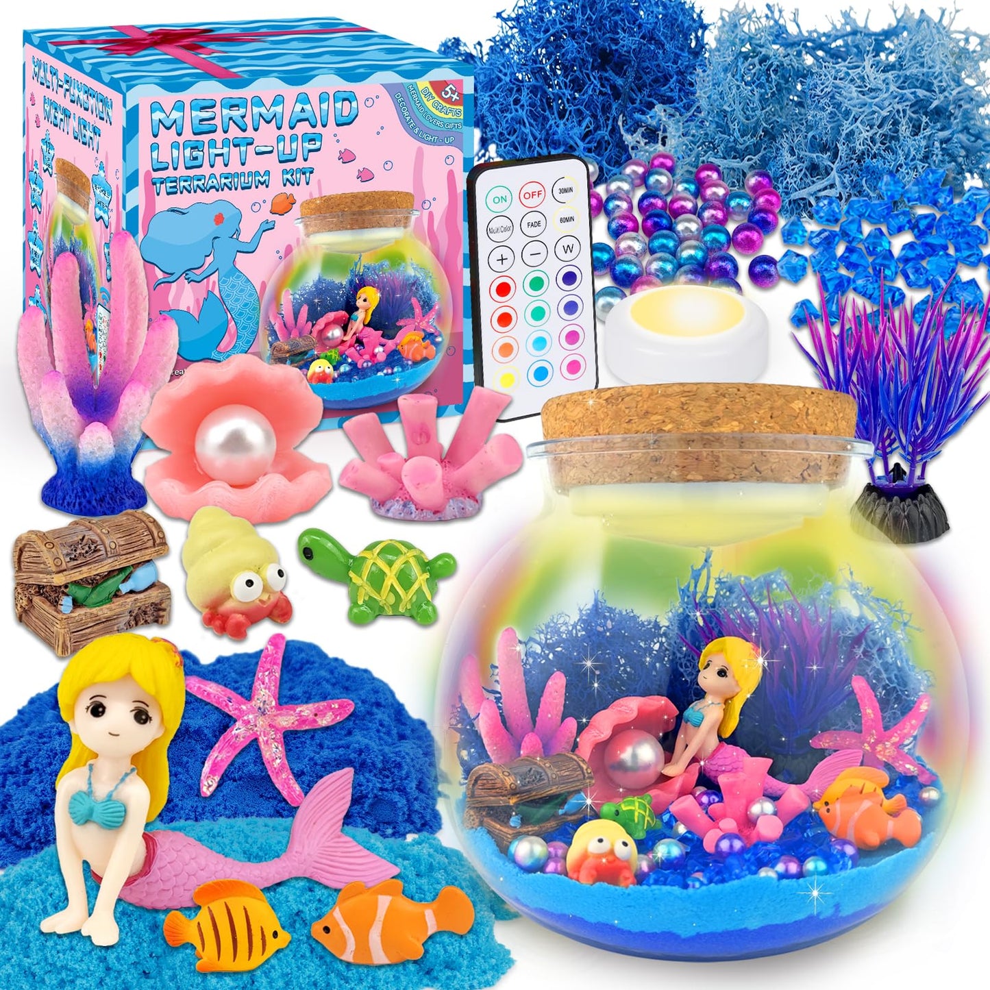 Mermaid Terrarium Craft Kit For Kids - Led Night Light Up & Remote Mermaid Birthday Gifts Toys For Girls Age 5 6 7 8 9 10 11 12