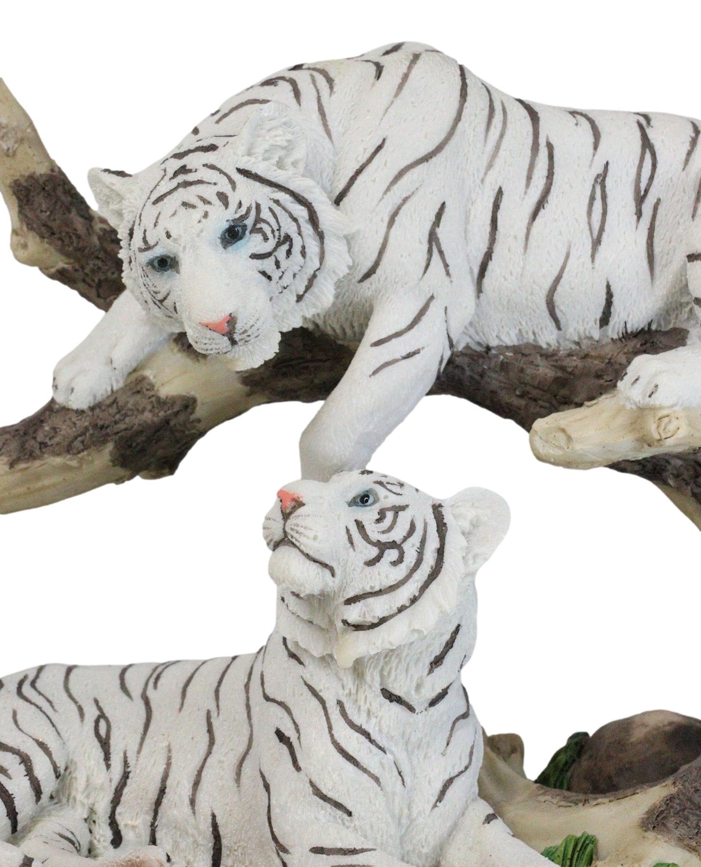 Ebros 9.25' Wide Albino Bengal White Tiger Couple Playing By Curved Tree Branch Statue As Predator Forest Tigers Giant Cats Jungle Frolic Decorative Figurine Perfect For Shelves Desktops Accent