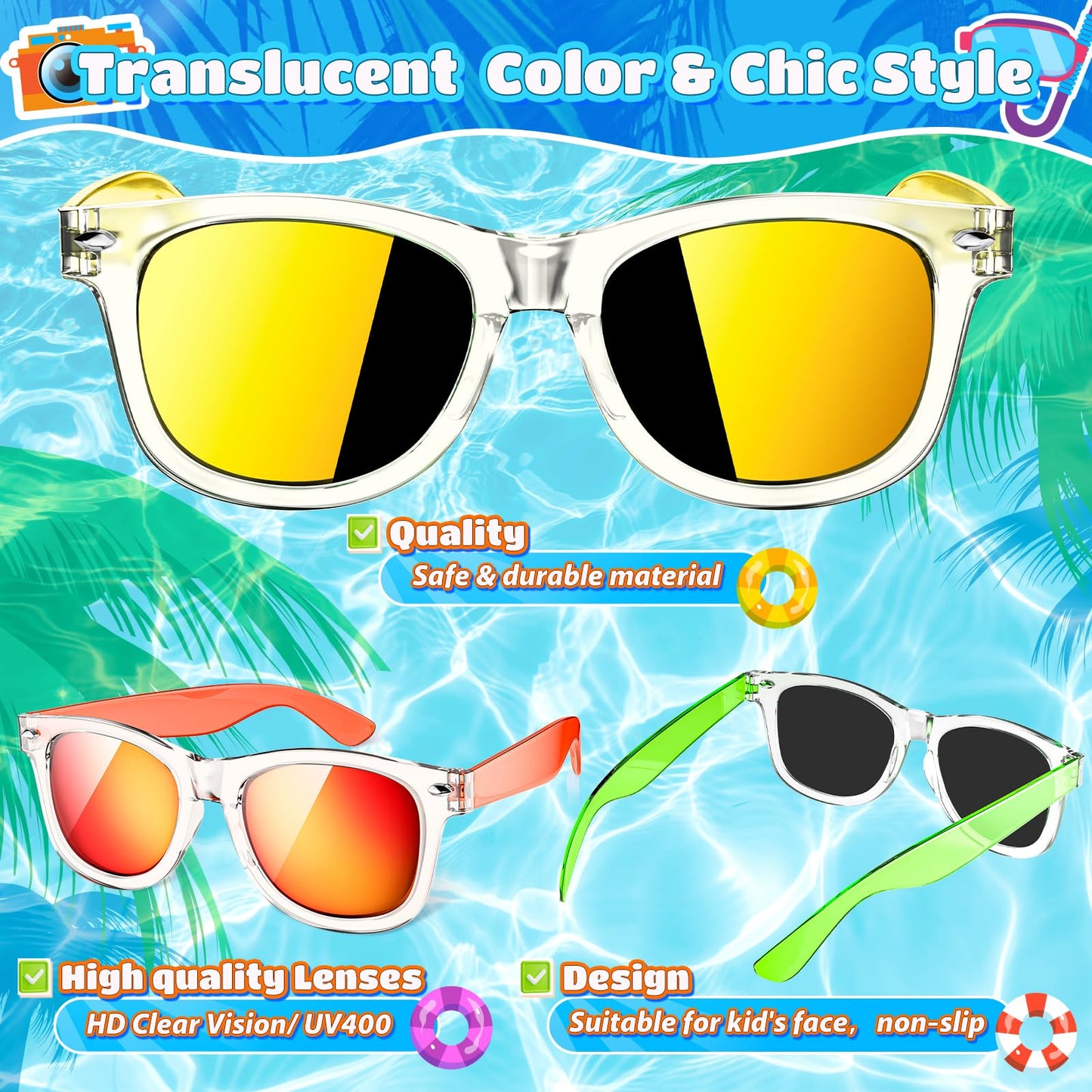 Joycover Kids Sunglasses Bulk, 24 Pack Kids Sunglasses Party Favor, Translucent Sunglasses For Kids With Uv400 Protection, Gradu