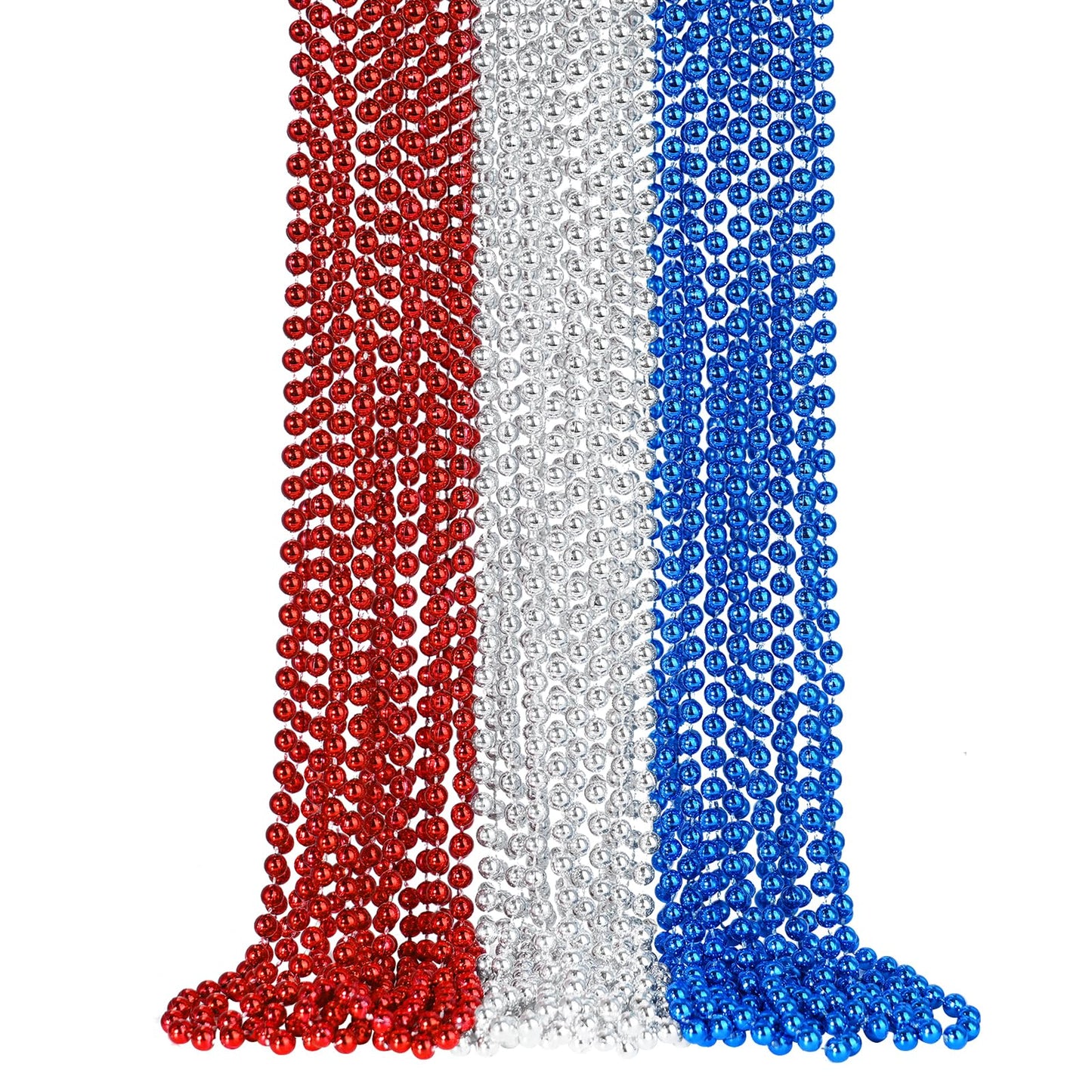 SHAOQINLIN 24 Pcs Patriotic Bead Necklaces, 4th of July Beads Necklaces Bulk 4th of July Accessories 33 Inch Metallic Red/Silver