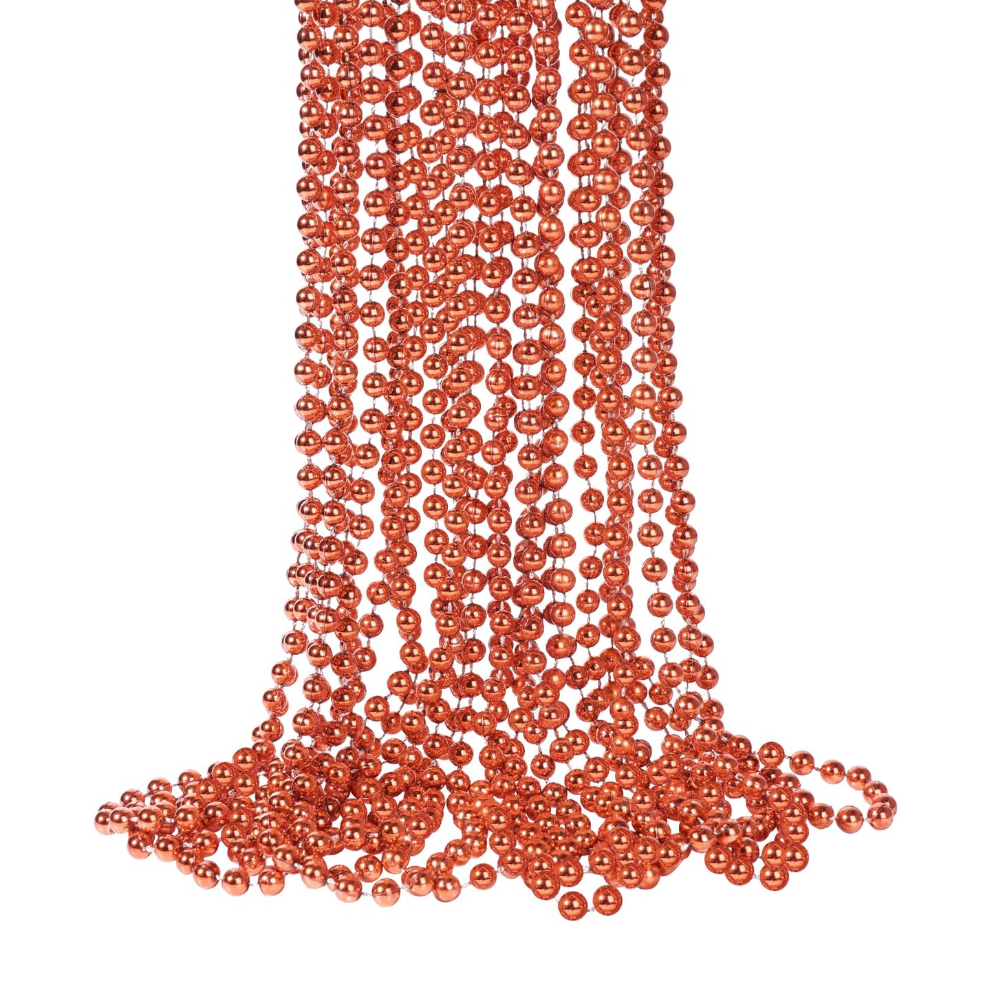 YAXINRUI 33 Inch 7 mm Metallic Orange Bead Necklaces, 15pcs Mardi Gras Beads Bulk Round Beaded Necklaces Costume Necklace for Ma