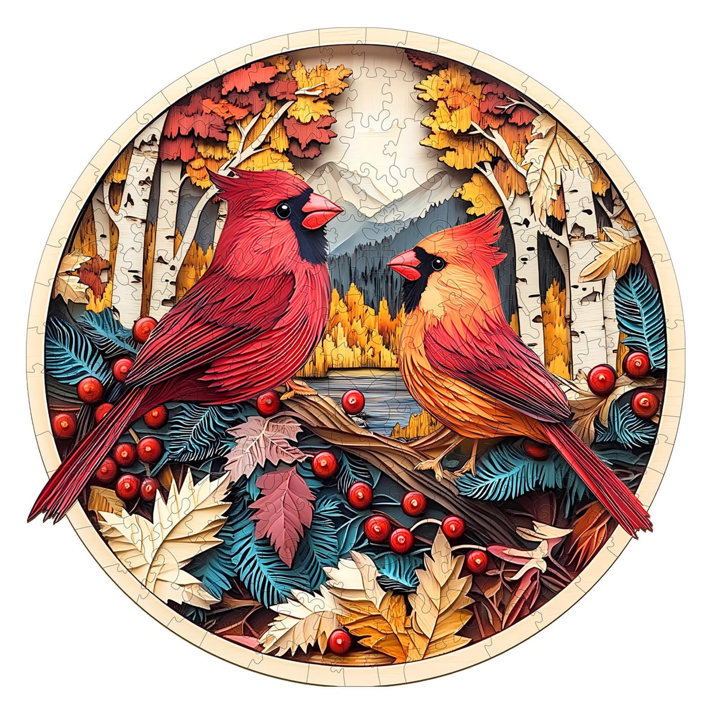 Wooden Puzzles for Adults - Challenging Autumn Cardinal Adult Puzzle, Unique Animal Shaped Wooden Jigsaw Puzzles for Adults, Cre