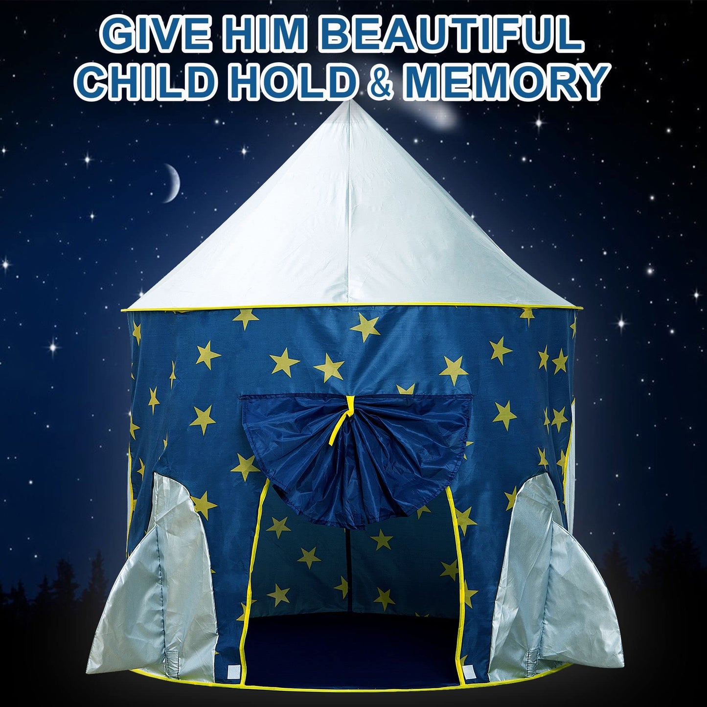 Rocket Ship Play Tent For Boys Foldable Pop Up Tents For Indoor/Outdoor 3/4/5/6/7/8/9 Year Old Kids Toys