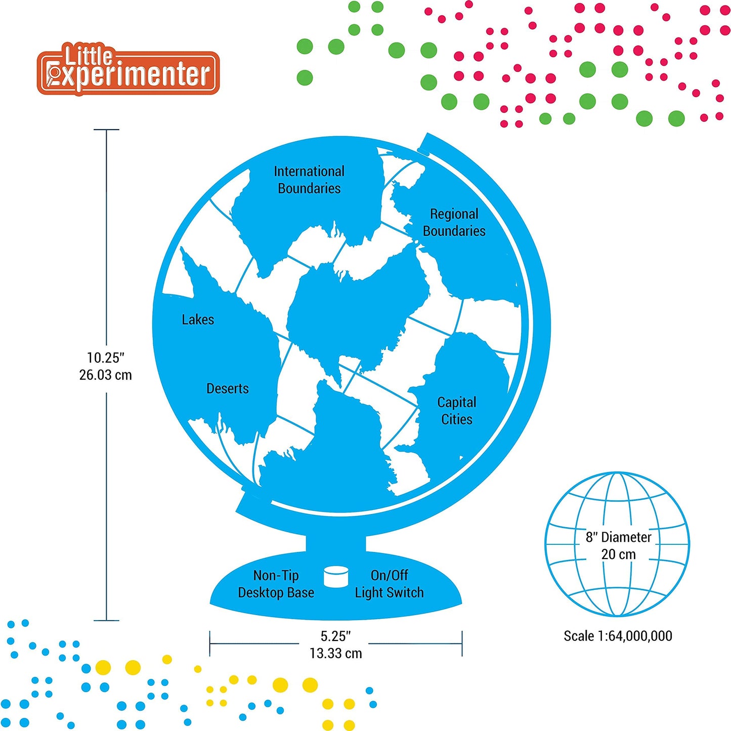 Illuminated Globes For Kids - 8” Light Up World Globe With Stand, Gift Ideas For Children - Interactive Learning & Educational Toys For All Ages - Earth Globe With Build In Led Night Light - Gifts For Boys And Girls Age 8-12 + Year Old