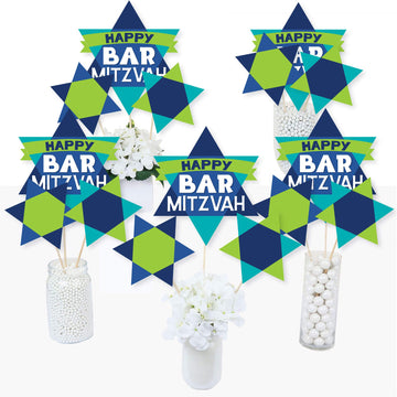 Big Dot Of Happiness Blue Bar Mitzvah - Boy Party Centerpiece Sticks - Table Toppers - Set Of 15