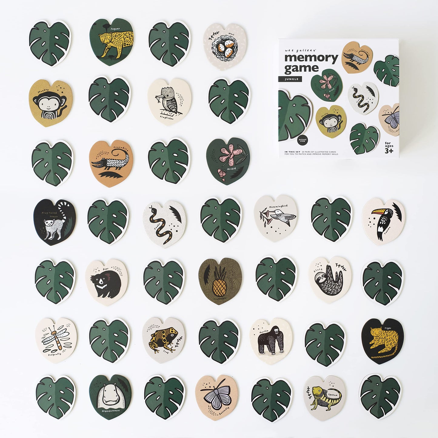 Wee Gallery Memory Game - Jungle Animals and Plants - Brain Building Matching Activity - Animal Recognition, Motor Skills, Creat