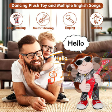 Swtoipig Dancing Monkey Plush Toy, Stuffed Toys, Dancing Singing, Body Shaking, And Guitar Shaking, Punk Molding, One Button Con