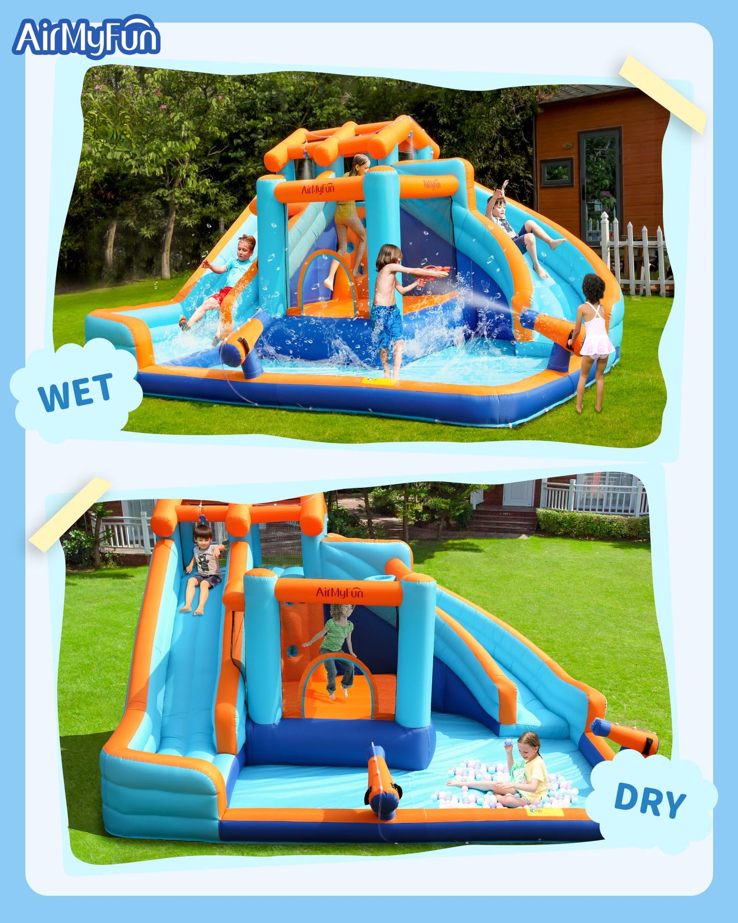 AirMYfun Water Slide Bounce House for Kid and mature-themed Outdoor with Large Splash Pool Inflatable Bouncy Castle with Long Dual Slide and Basketball Hoop for Kids Outdoor