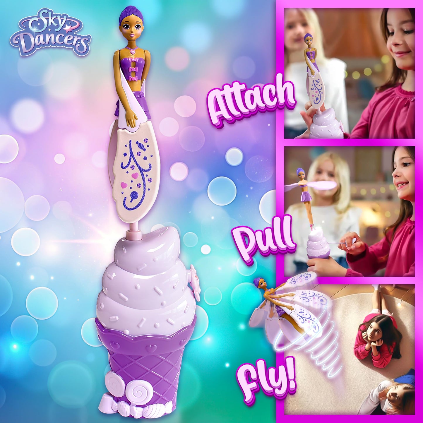 Sky Dancers Purple Licious- The Original Flying Doll Toy - Pull String Powered, Use Indoors Or Outdoors, No Batteries Required,