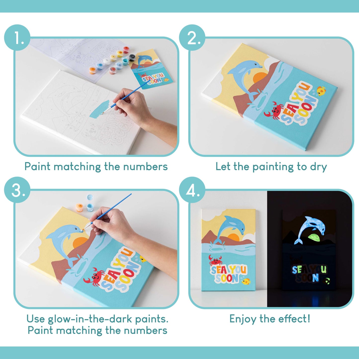 Bonnyco Paint By Numbers Kit For Kids Sea Animals Pack 3 Canvas Paint By Number Canvas Framed, Ocean Gifts For Kids, Arts And Crafts 4-6 8-12 Pintar Por Numeros Pre Drawn Painting Under Sea Crafts