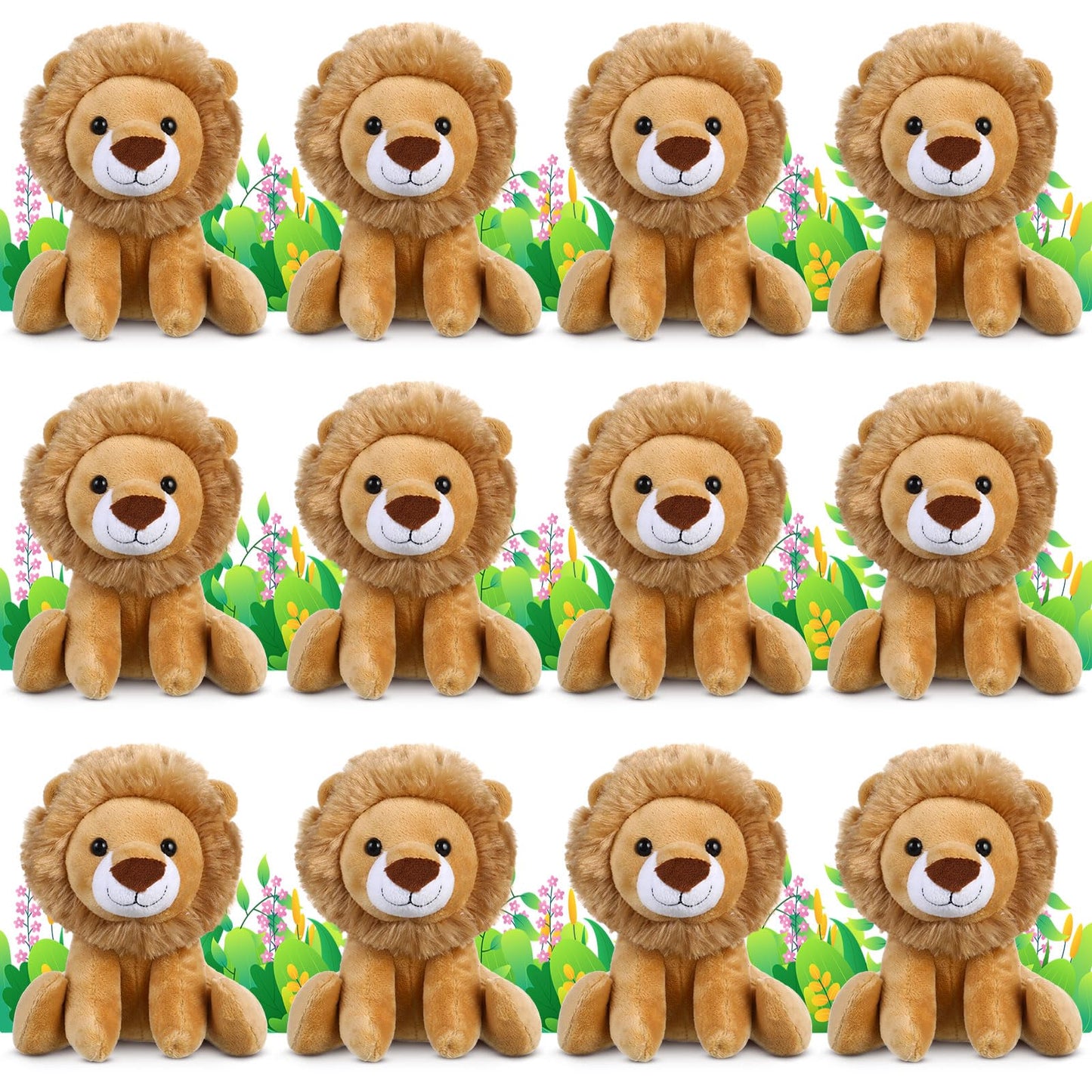 Vercanmonth 12 Pieces Lion Plush Set 6 Inches Cuddly Lion Stuffed Animal Soft Cuddly Plushie For Boys Girls Birthday Favors Gift