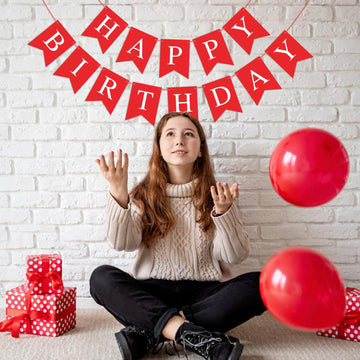 Waenerec Red Happy Birthday Banner Sign Happy Birthday Bunting Banner Garland For Kids Girl Woman Birthday Tea Party Decorations Bunting Flag Birthday Party Supplies