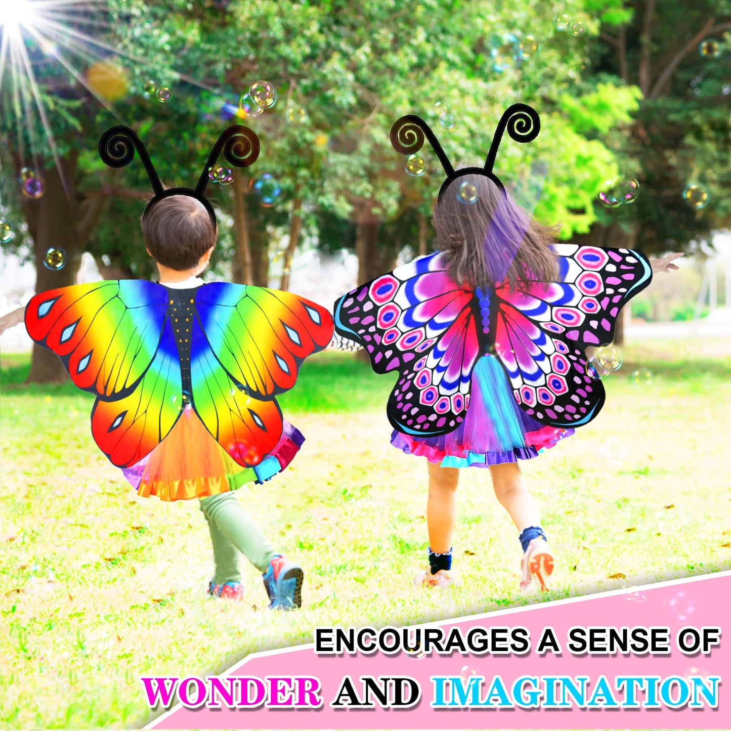 Irolehome Kids Fairy-Butterfly-Wings-Costume For Girls Toddler Dress-Up Clothes Tutu Antenna Mask Halloween Gifts Party Toys