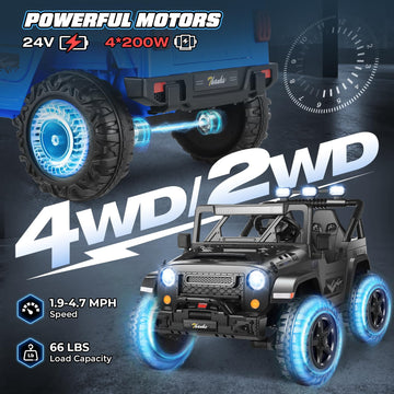 Hikole 24 Volt Ride On Toys for Big Kids, 2 Seater Cars with Remote Control, 4X200W Motors, 20 in Wide Seat, 4WD/2WD Power Truck