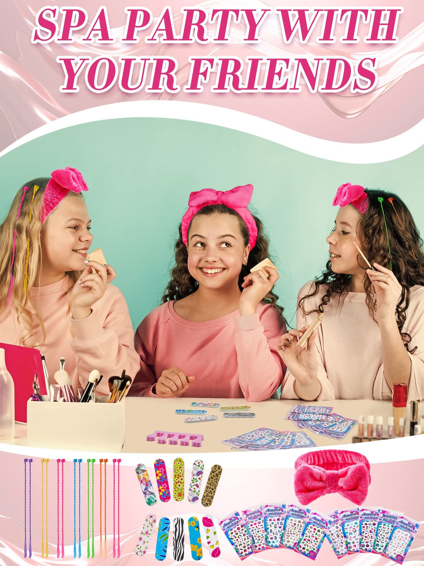 Xuhal 92 Pcs Spa Party Favors for Girls Slumber Party Supplies Kids Satin Robes Sleepover with Gift Bags for Girl Kids Birthday