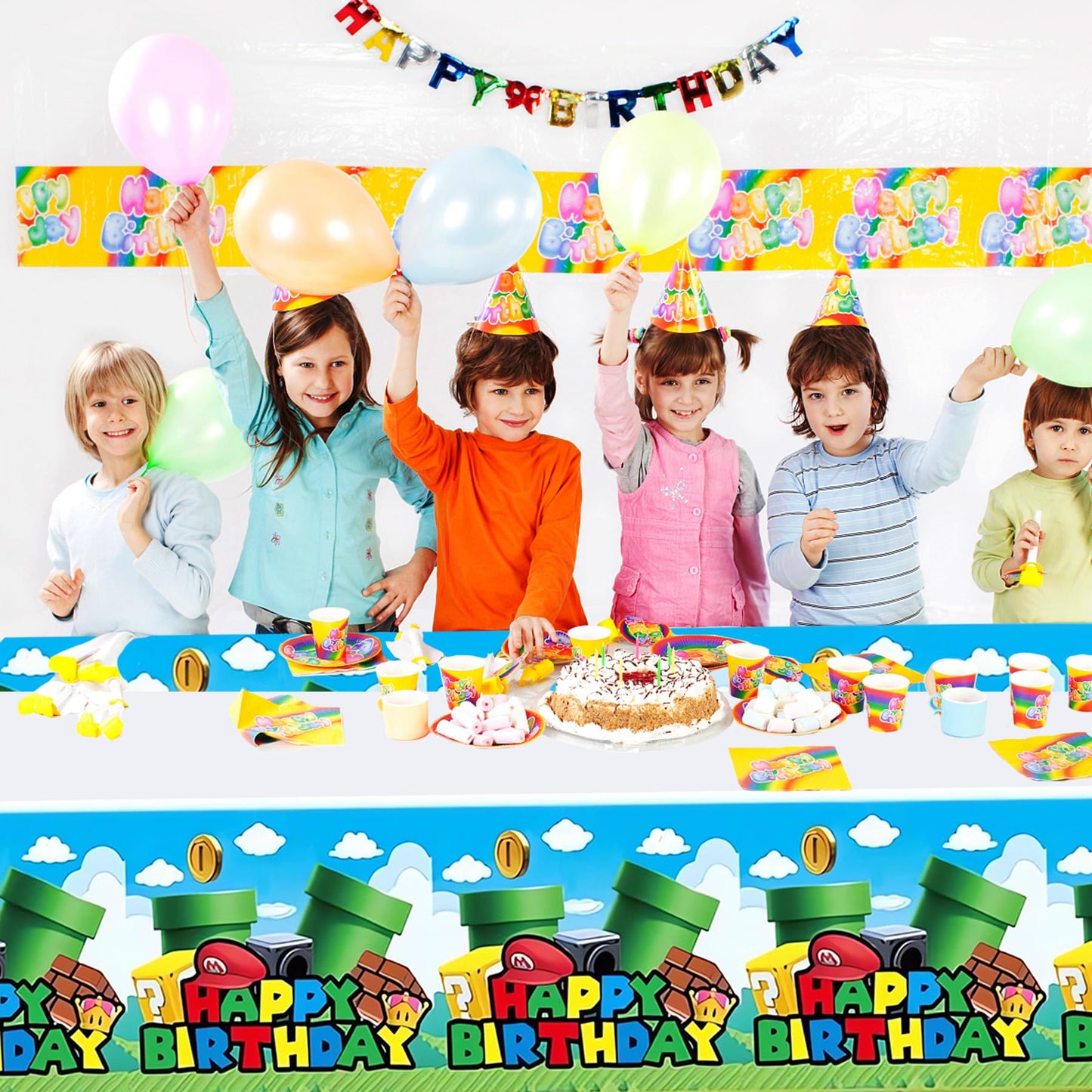 Zakvoor 4 Pcs Super Brothers Party Tablecloths, Disposable Plastic Game Rectangle Table Covers For Birthday Party Decorations Su