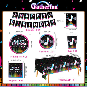 Music Party Supplies Disposable Paper Plates Napkins Cups Tablecloth And Banner For Girls Boys Music Party Birthday Decorations,